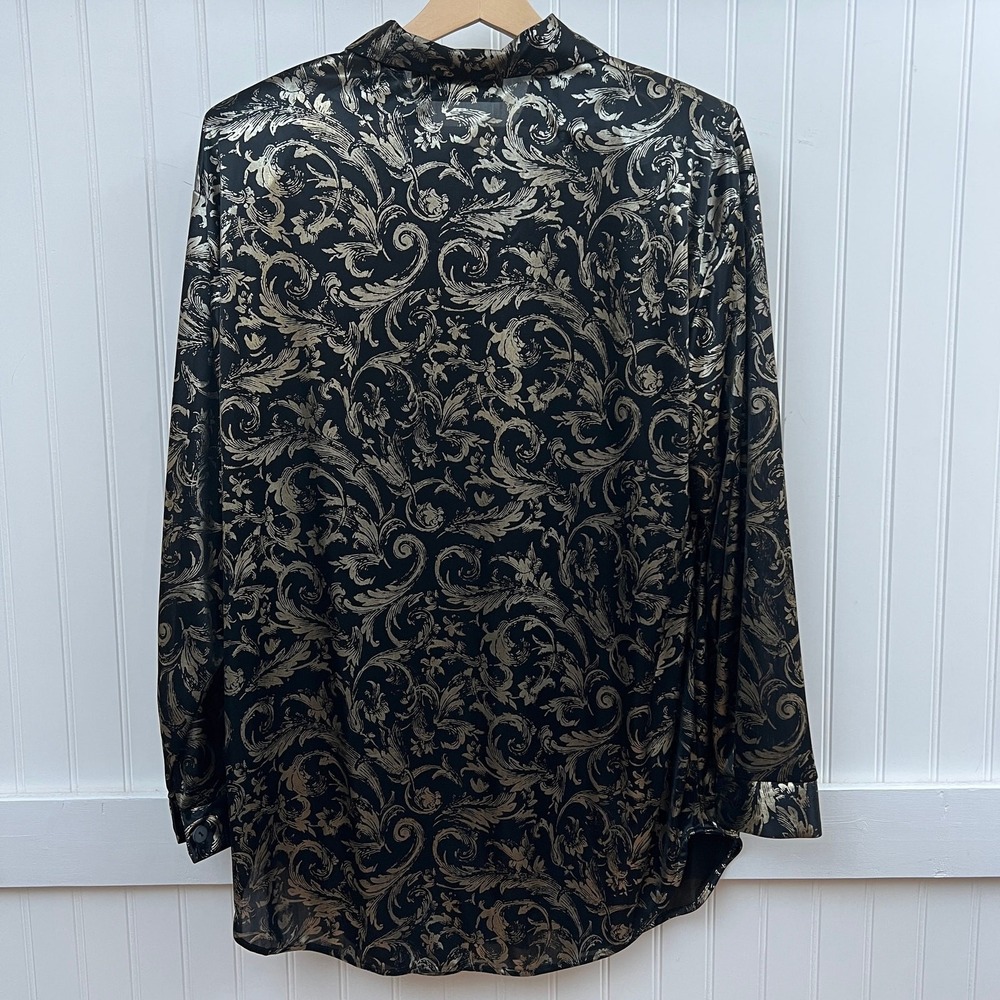Vtg Maggie Lawrence Blouse Whimsigoth Metallic Brocade Button Up Gold Baroque - Picture 3 of 9